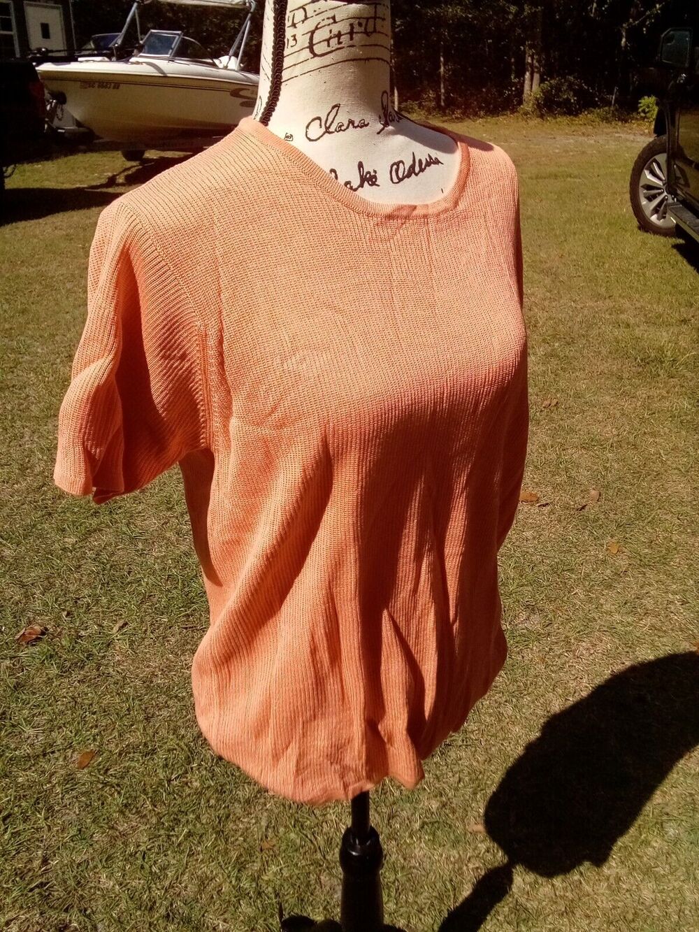 Women's ORVIS Orange Short Sleeve Silk Sweater Top Size L